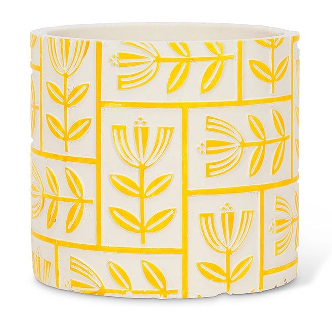 Large Floral Grid Planter - Yellow 6.5"H