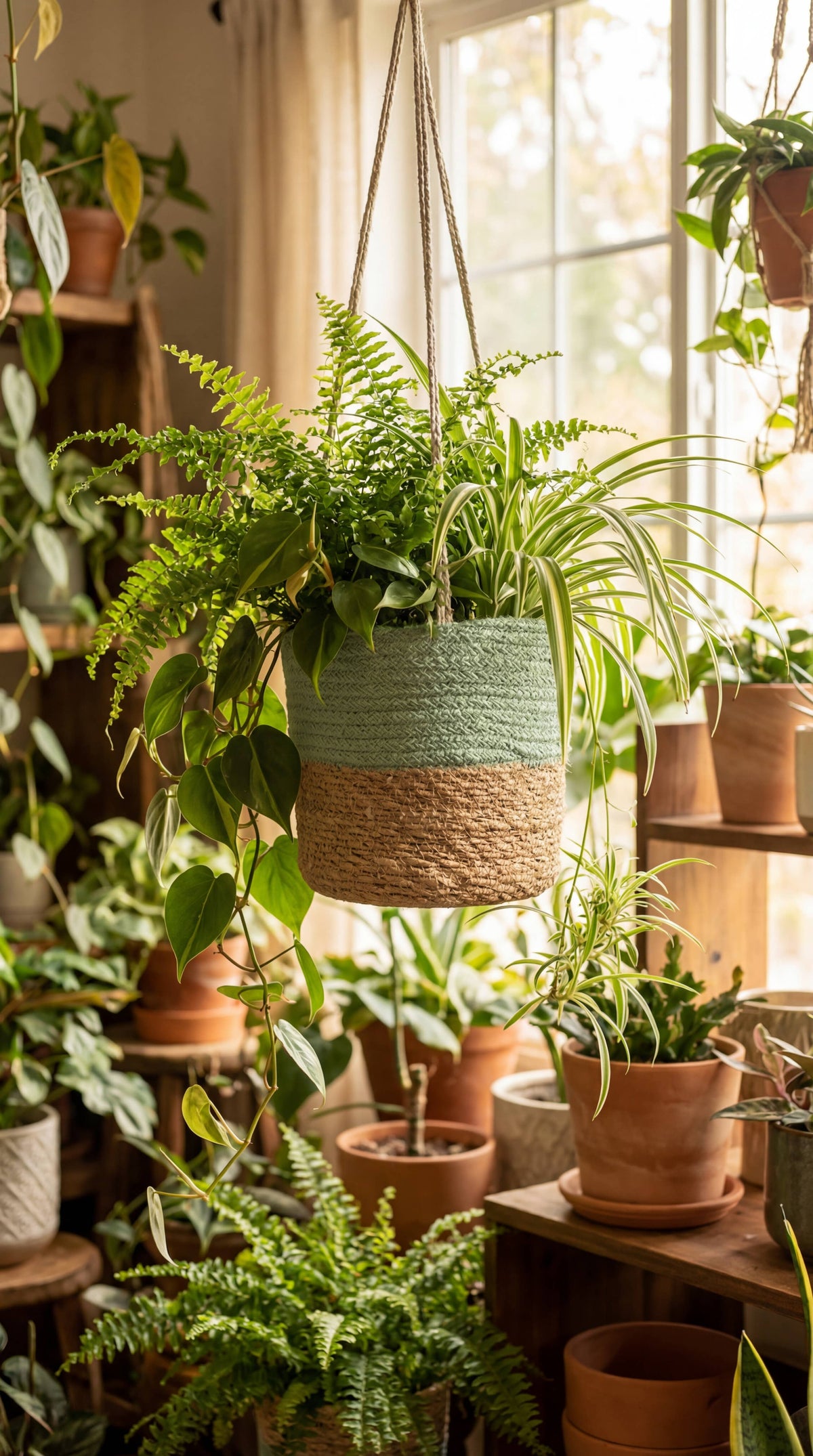 Hanging Green Jute Planter Hanger