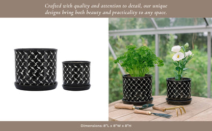 Black Round Dots Planter with Saucer
