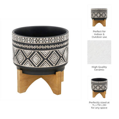 Modern Diamond Planter On Stand Black 7"