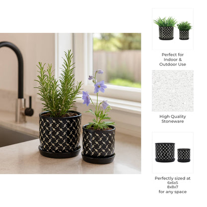Black Round Dots Planter with Saucer