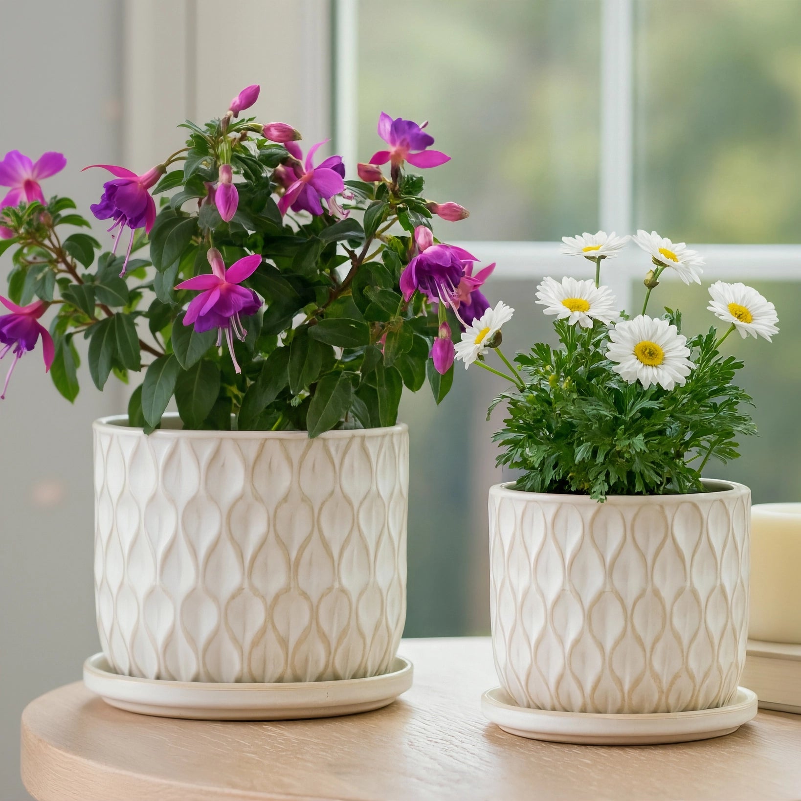 white planter with saucer White Teardrop Planter with Saucer