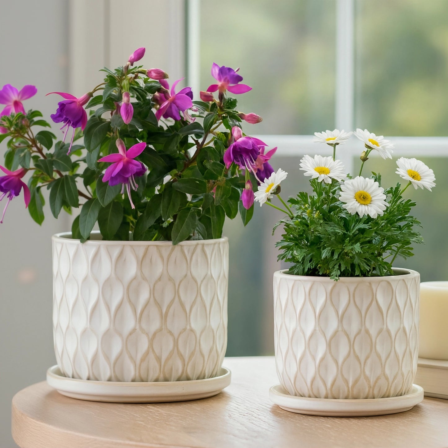 White Teardrop Planter with Saucer