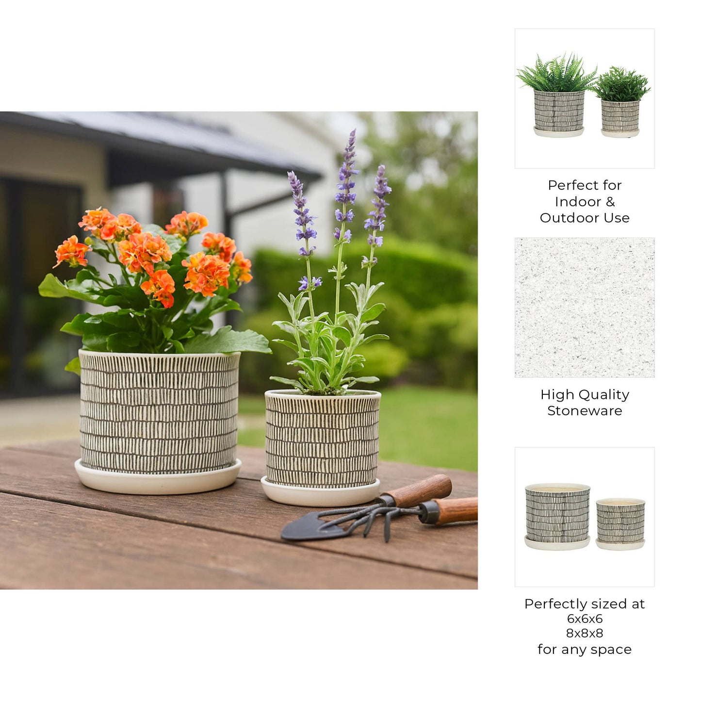 Ivory Line Planter with Saucer