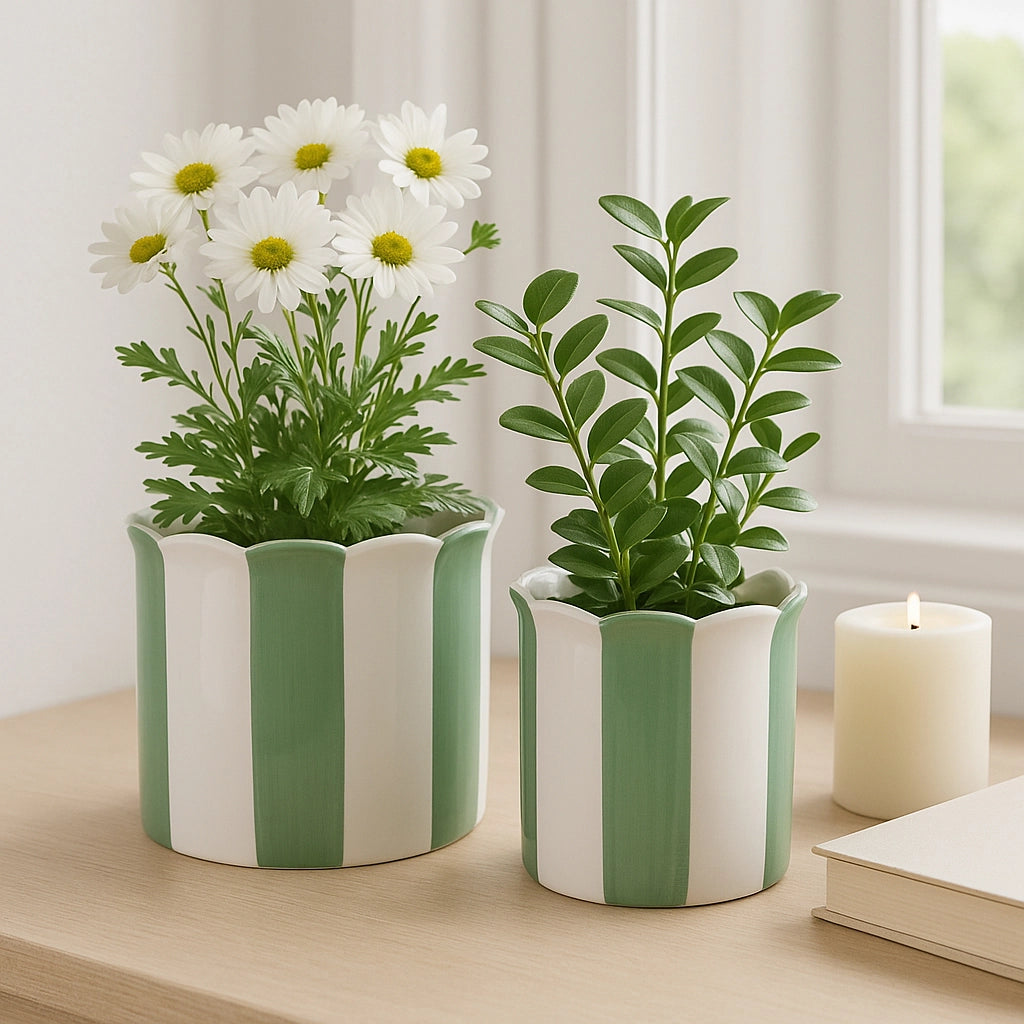 Green/White Striped Planter