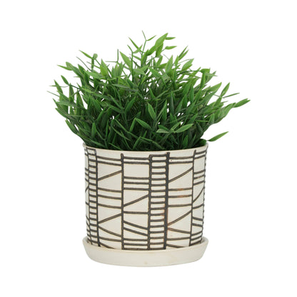 Beige Geometric Planter with Saucer
