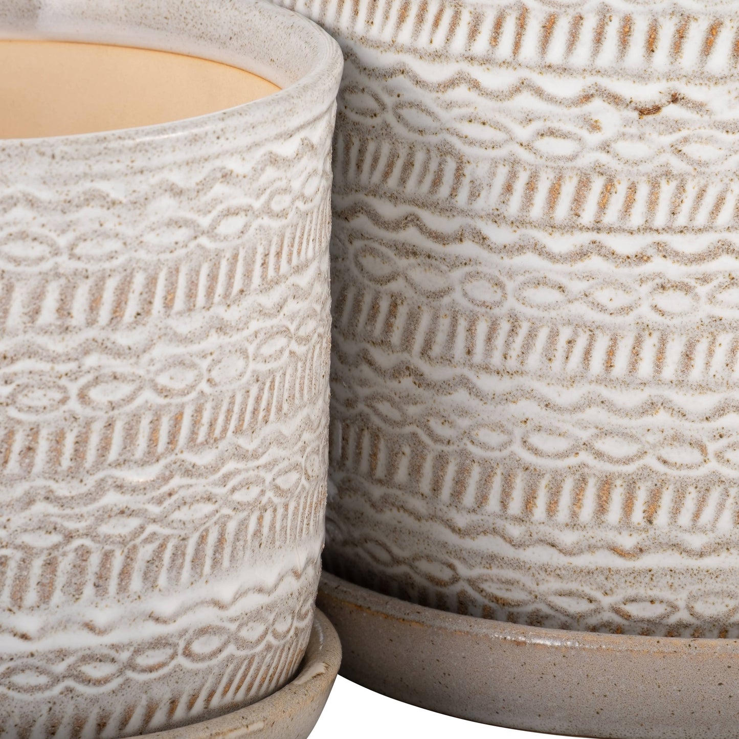 Ivory Round Tribal Planter with Saucer