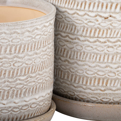Ivory Round Tribal Planter with Saucer
