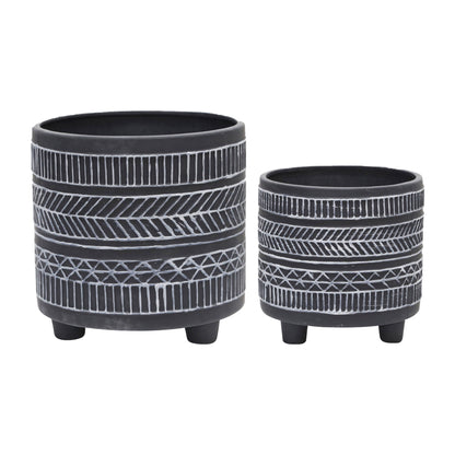Black Tribal Footed Planter