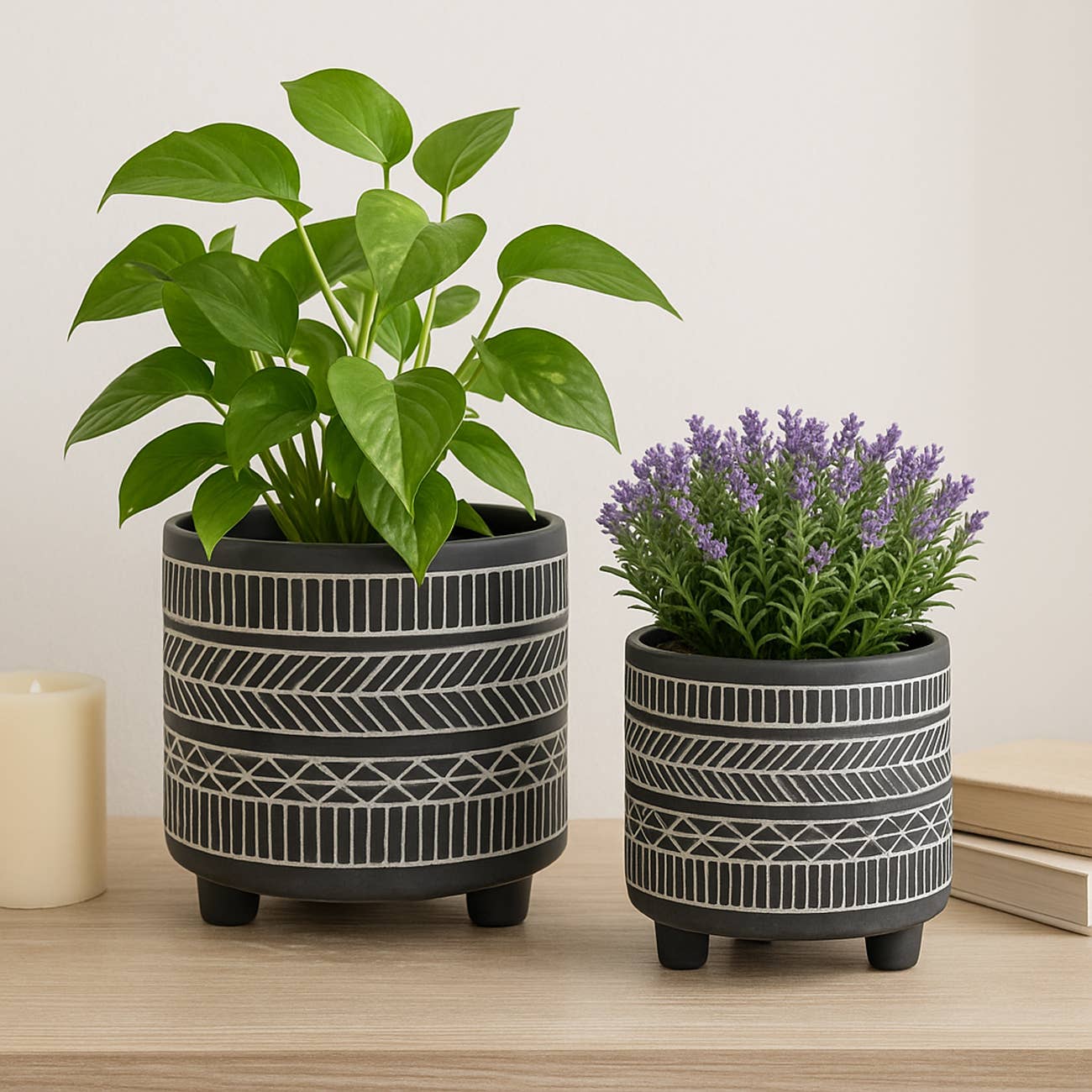 Black Tribal Footed Planter