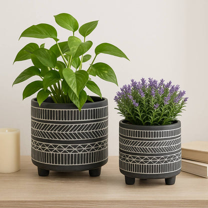Black Tribal Footed Planter