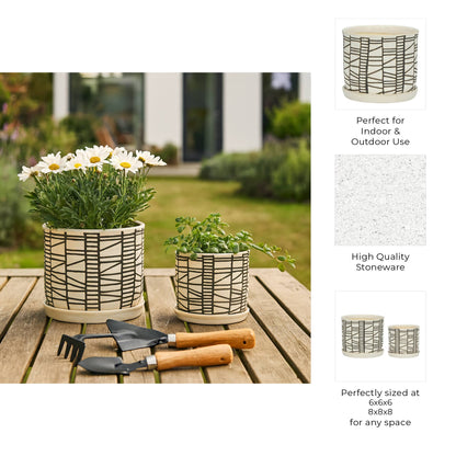Beige Geometric Planter with Saucer