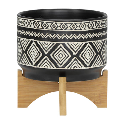 Modern Diamond Planter On Stand Black 7"