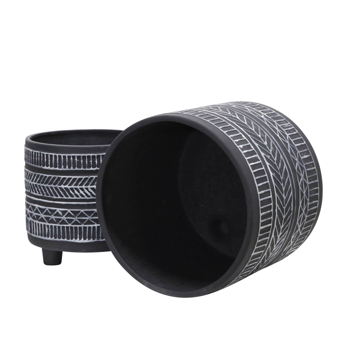 Black Tribal Footed Planter