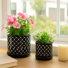 Black Round Dots Planter with Saucer