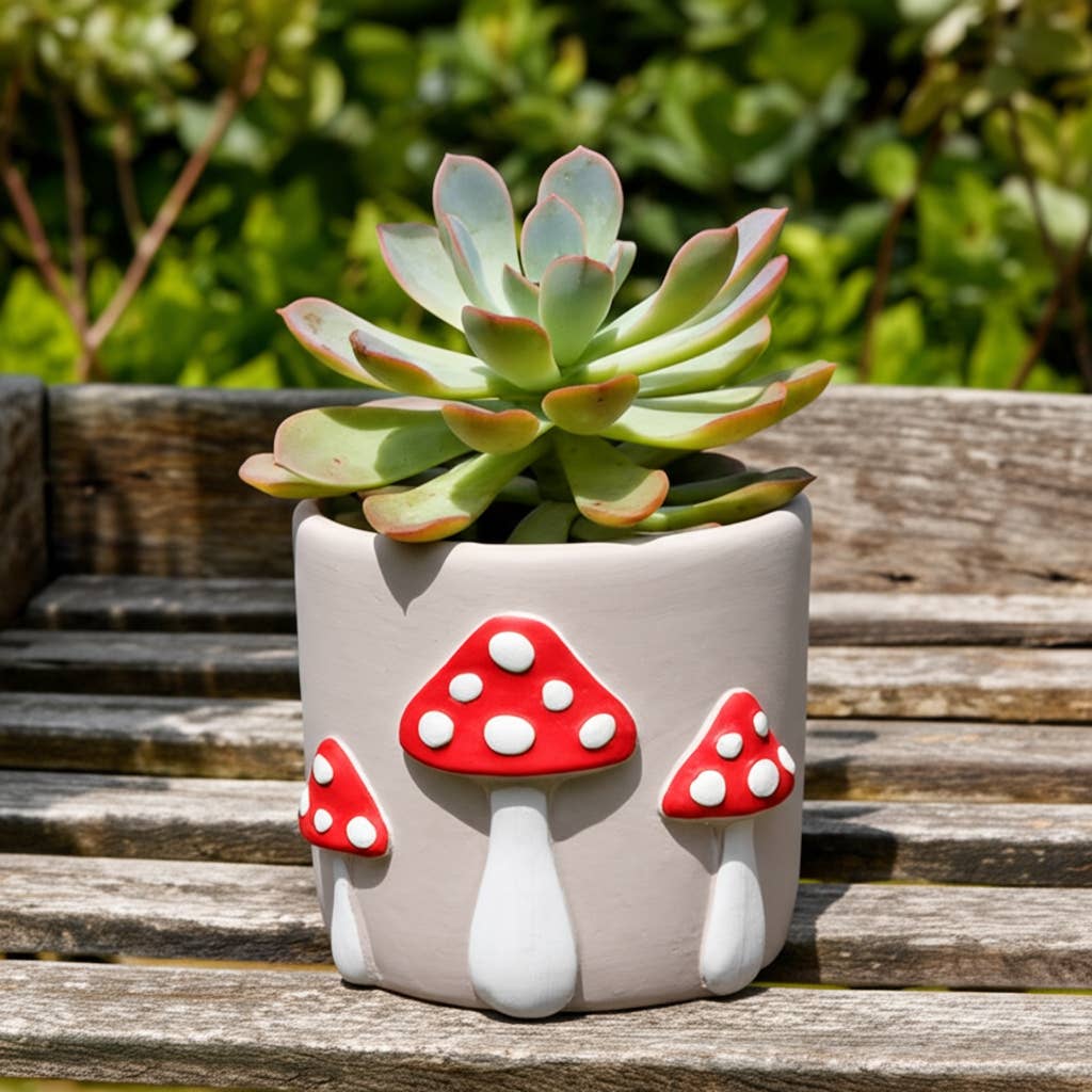 Red/White Magic Mushroom Applique Planter 6"