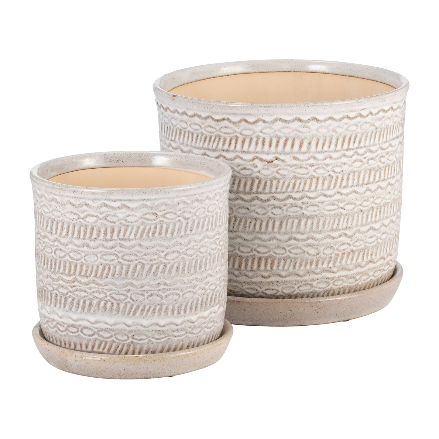 Ivory Round Tribal Planter with Saucer