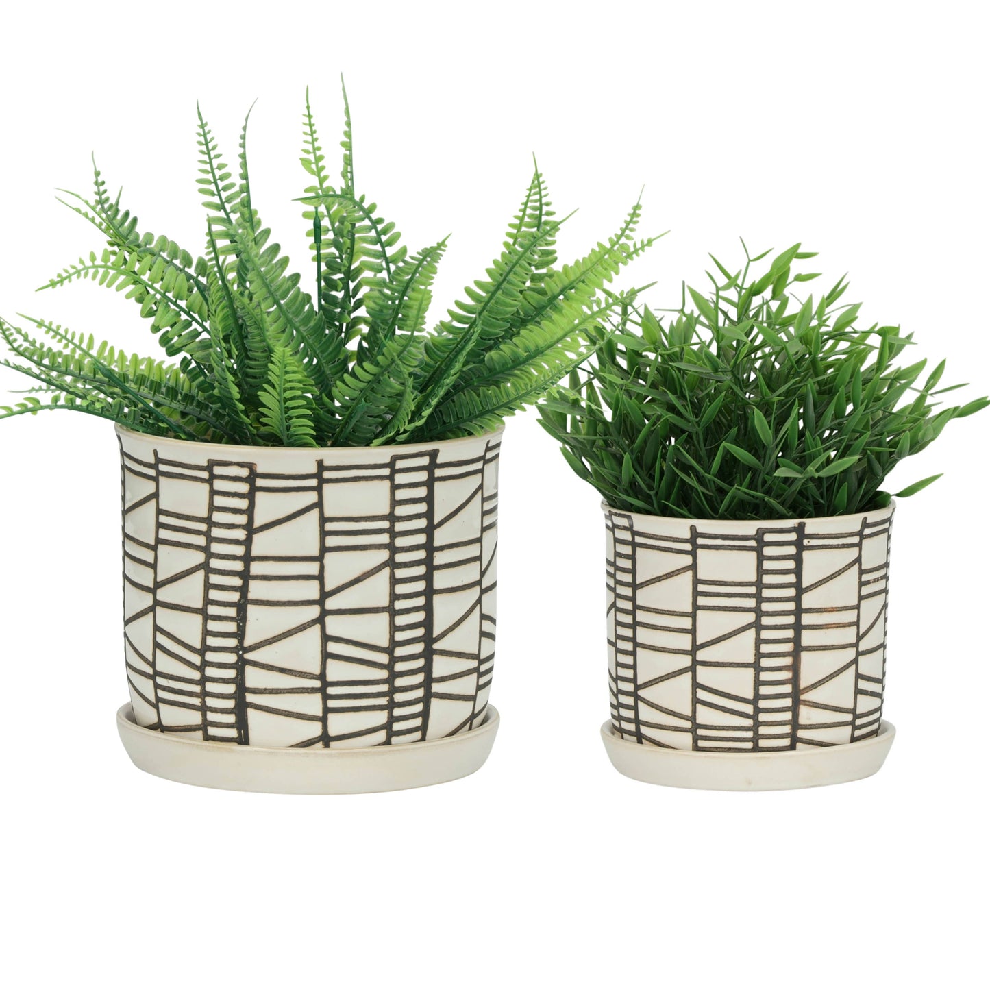 Beige Geometric Planter with Saucer