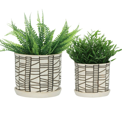 Beige Geometric Planter with Saucer