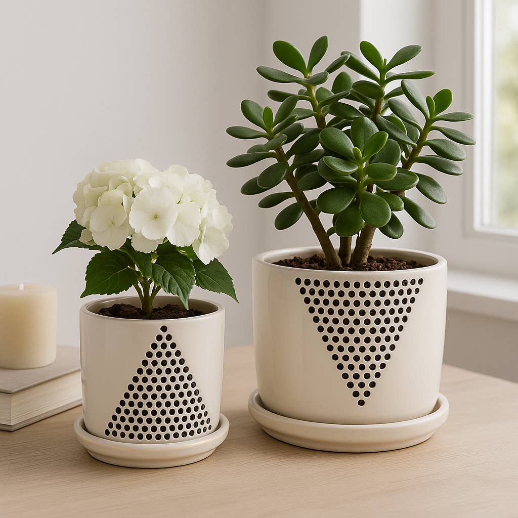 White Triangle Dots Planter