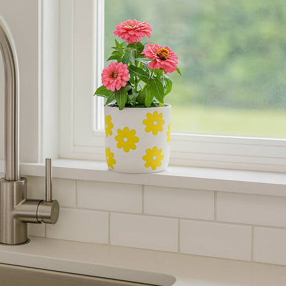 White/Yellow Ceramic Flower Power Planter