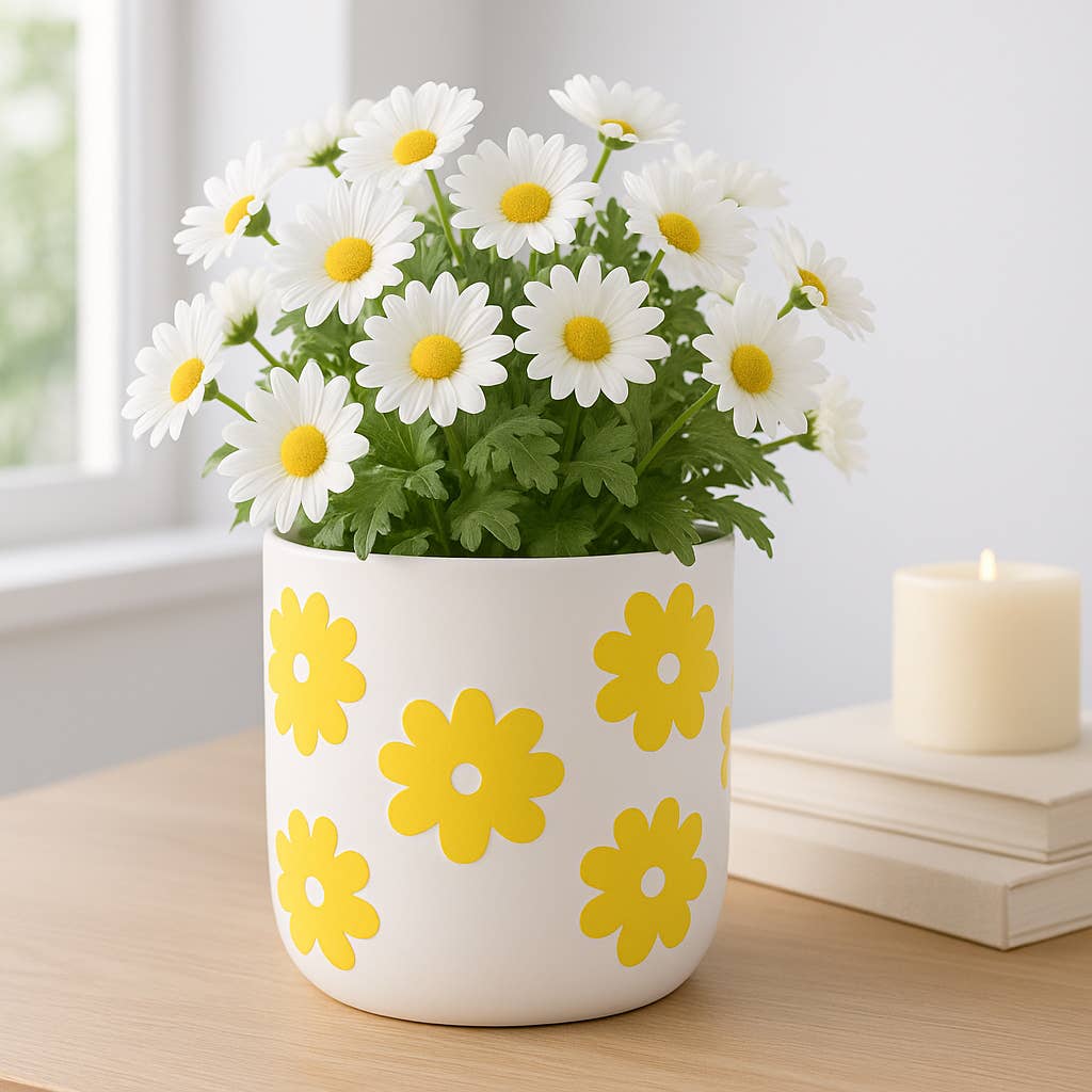White/Yellow Ceramic Flower Power Planter