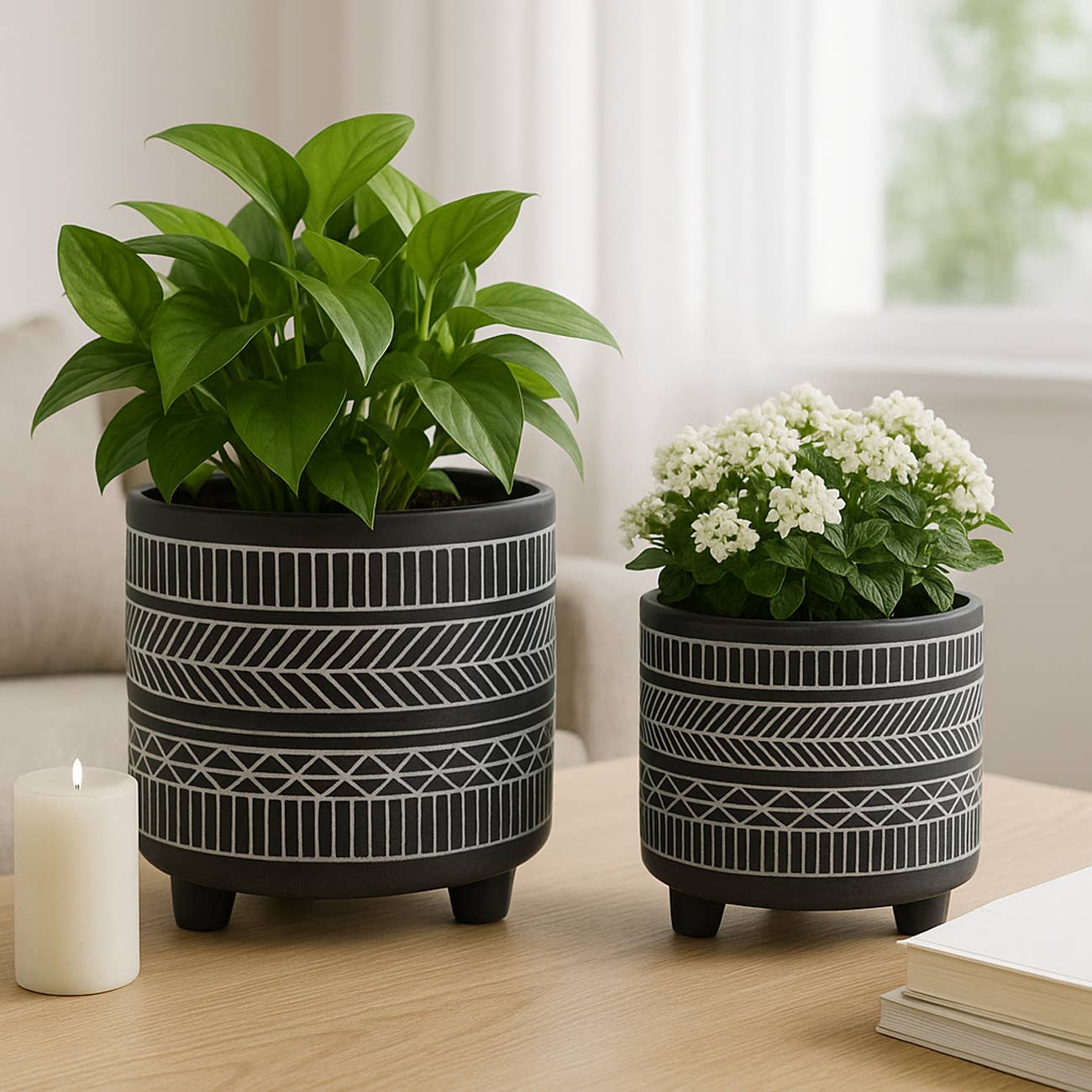 Black Tribal Footed Planter
