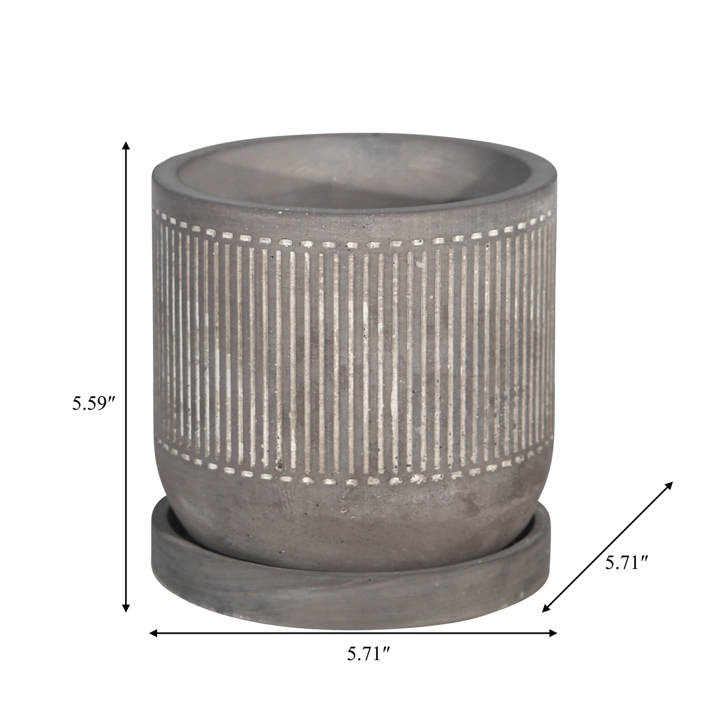 Gray Line Pattern Planter with Saucer 6"