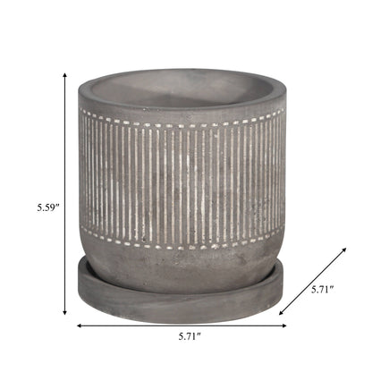 Gray Line Pattern Planter with Saucer 6"