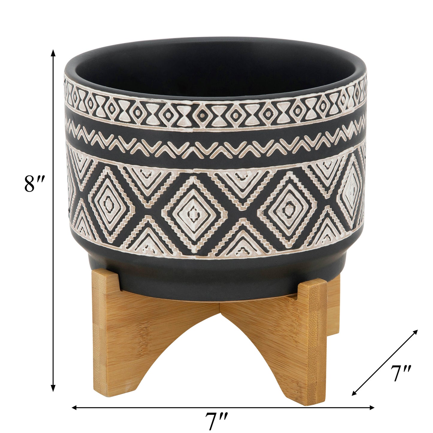 Modern Diamond Planter On Stand Black 7"