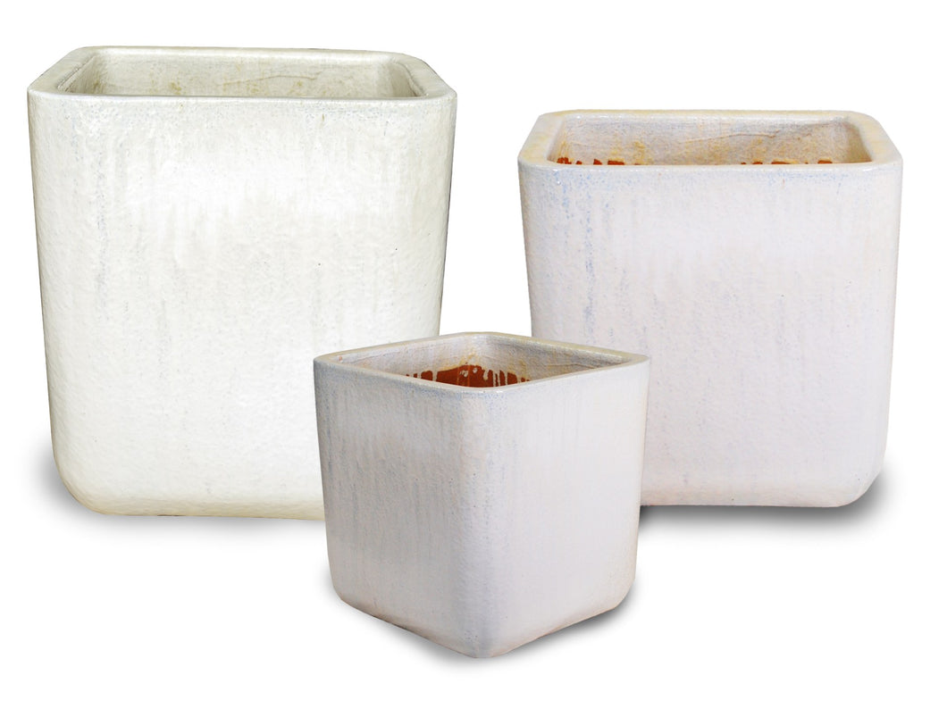 Rounded Cube Pot - Marble White