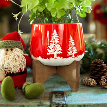 Ceramic Winter Planter on Wood Stand